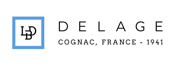 The logo for delage cognac, france.